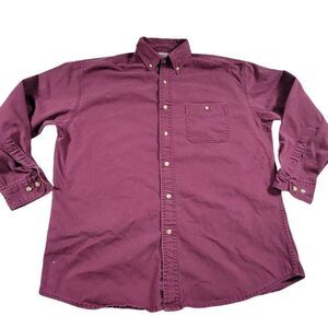 Lee Shirt Mens Large Burgundy Khaki Casual Canvas Outdoor Button Up Retro
